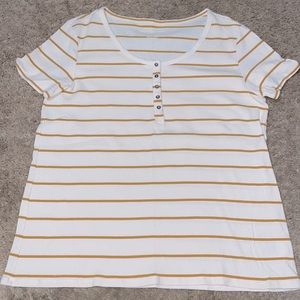 American Eagle Short Sleeve Super Soft Yellow Striped Cream Henley Top - Sz.Med